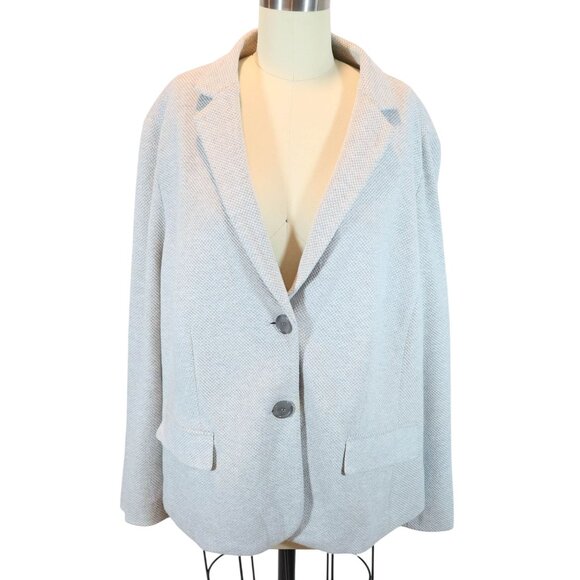 TALBOTS 2-Button Cotton Blend Knit Blazer Size 18W Grey White Office Classic